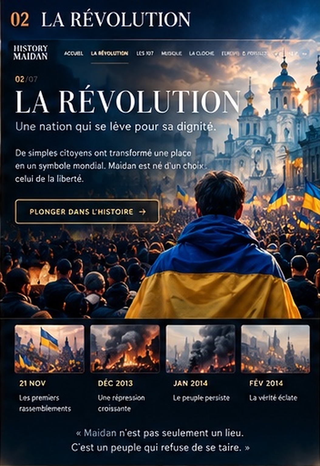 Maquette History Maidan, chapitre La Révolution, foule ukrainienne sur Maidan